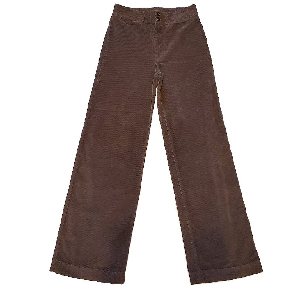 NWT Faherty Stretch Cord Wide Leg Pants Brown Corduroy Womens Size 27 Org Cotton